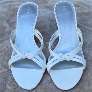 FIONI Size 7 White Strappy Women's Heels Spring Summer Wedding Guest